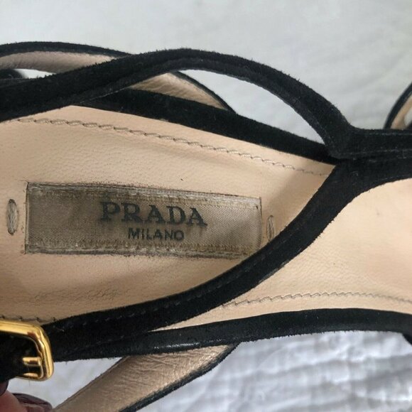Prada Black Suede Open-Toe Platform Strappy Sandals 7 - Picture 6 of 11